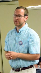 Matt Michalsen, a Democratic candidate in the 34th Assembly District, speaks at Monday's Oneida County Lakes and Rivers Association meeting.