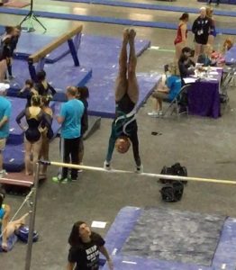 Ellery is pictured performing what is called a cast handstand on the high bar during National competition in June. She scored a 9.2 on this event, 9.525 on floor, 9.425 on beam and 8.9 on vault for an all-around score of 37.05, which was good enough for a second place finish. (Submitted photo)