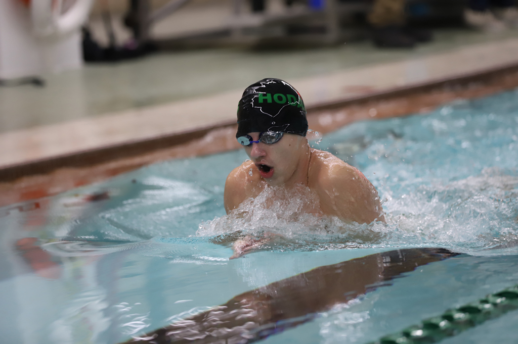 Placing second in the 100 yard breaststroke was Charlie Heck.