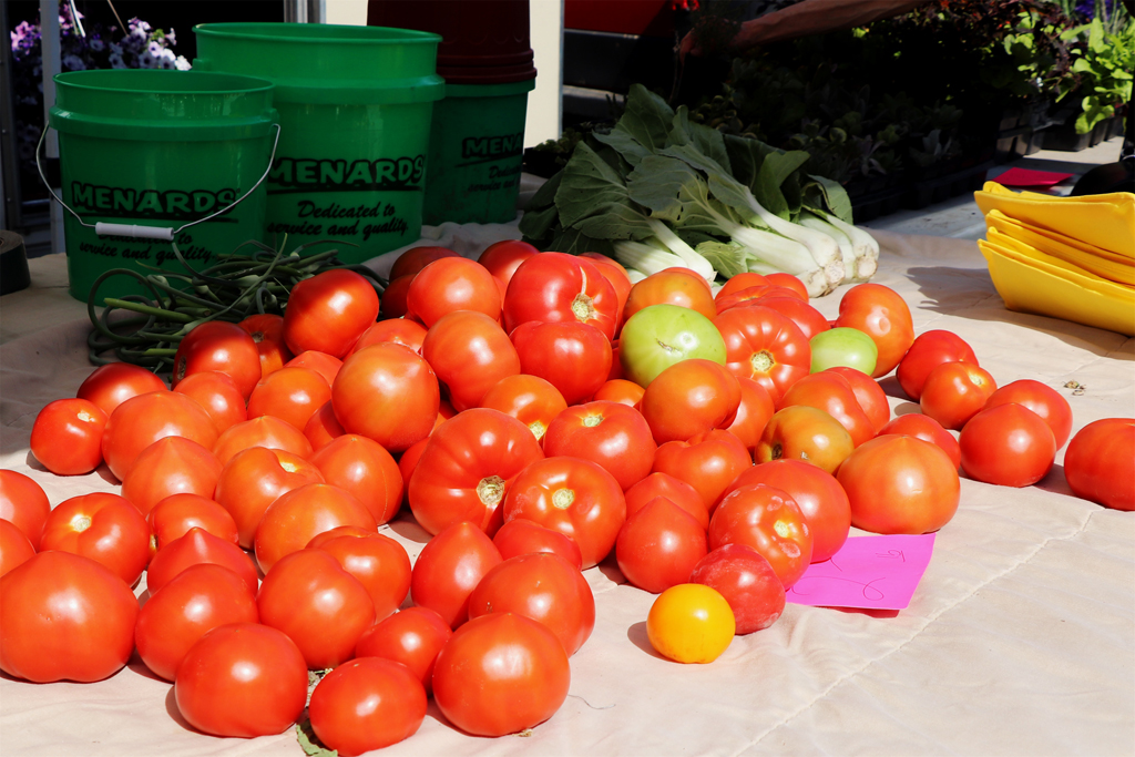 Beautiful tomatoes for sale at the farmers market.