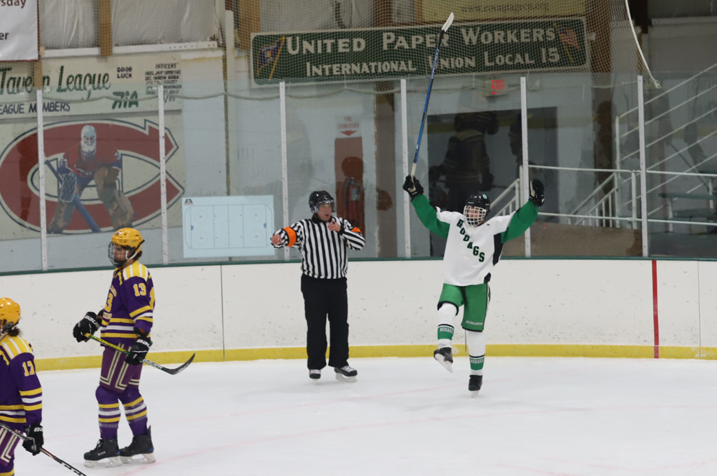 Joey Belander celebrates his first of three goals on the night.